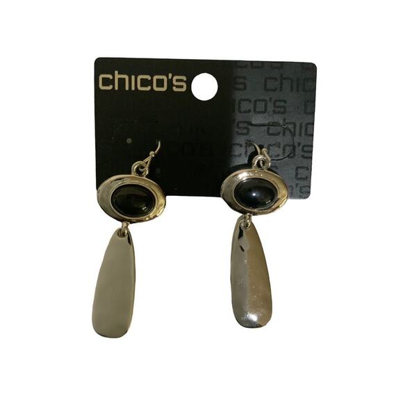 Chico’s Silver Tone Black Enamel Pierced Dangle Earrings Women's Fashion Jewelry - Picture 2 of 4